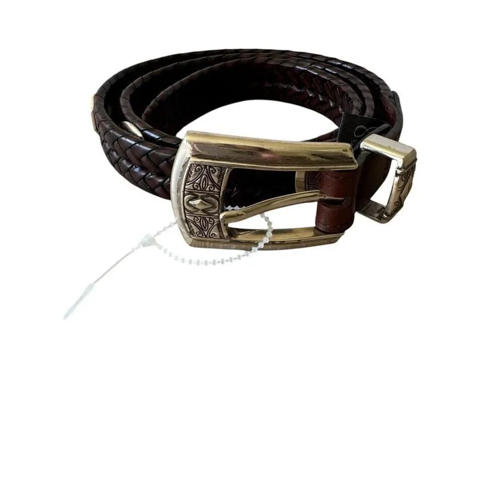 Brighton Women's Brown Braided Woven Leather Brown Belt with Metal Studs Sz M/L